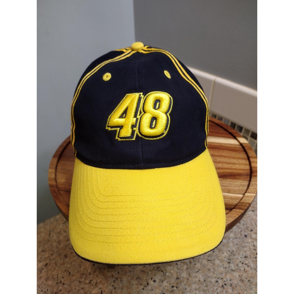 Vintage Jimmy Johnson 48 NASCAR Racing hat navy and yellow buckled back